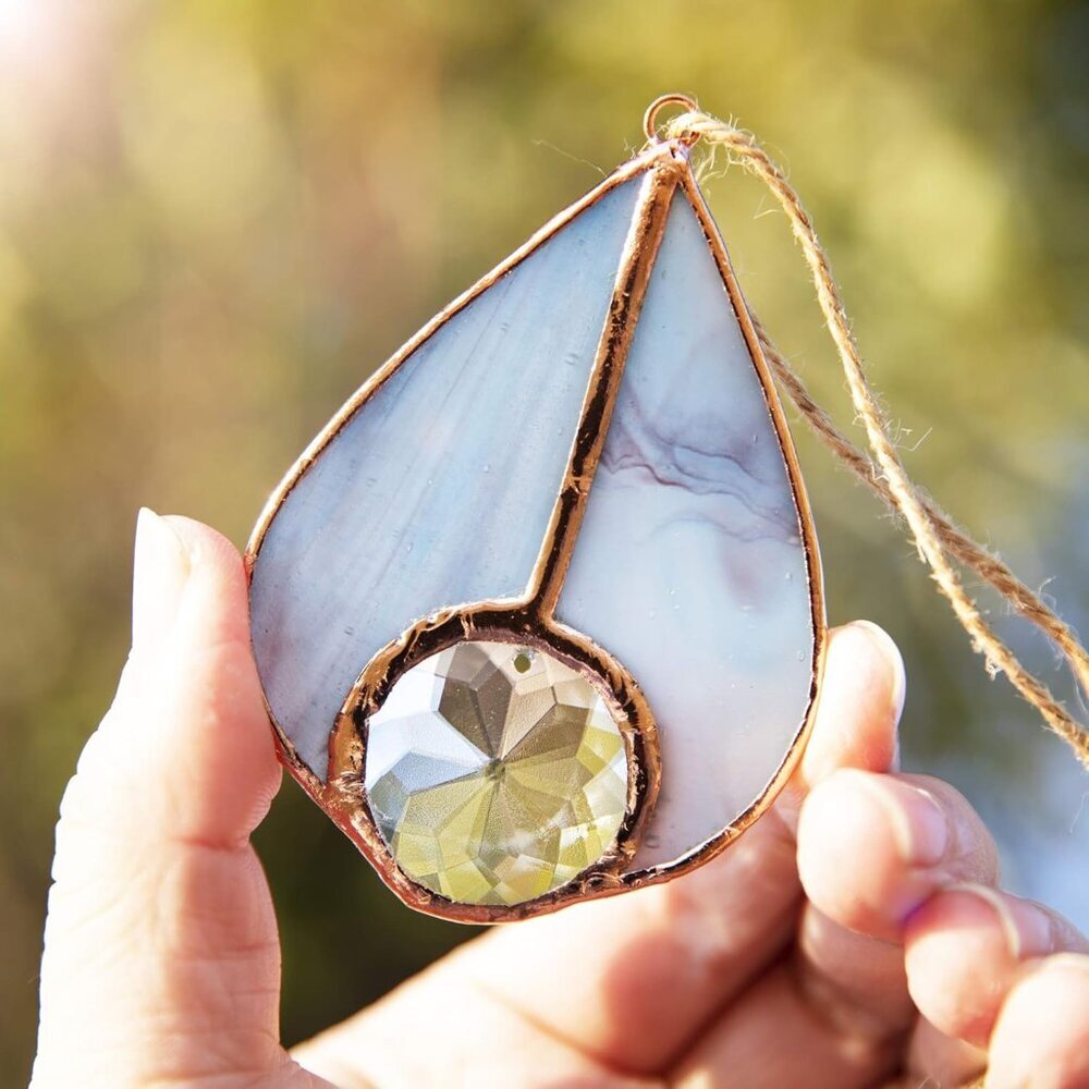 Art Stained Glass Suncatcher Teardrop Ornament, Suncatchers Hang for Window Wedd
